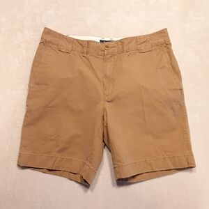 L.L Beans Mens Flat Front Chino Shorts 33 Khaki Beige Inseam 7" Freeport Maine